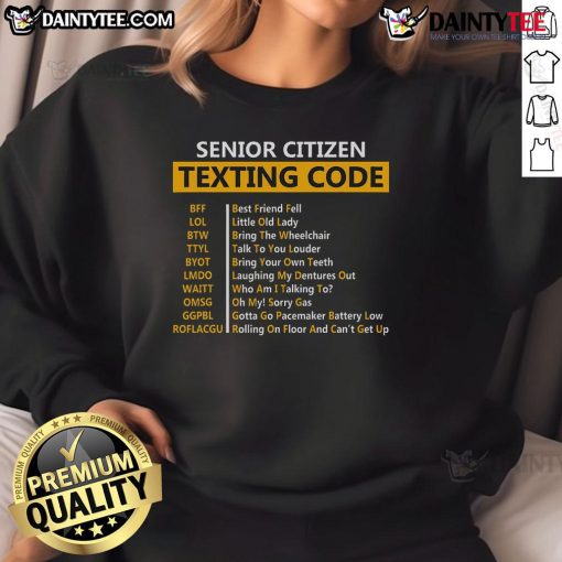 Funny senior citizens texting code design on a cozy grandpa sweatshirt, perfect for humorous gift ideas.