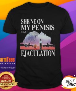 Funny She Neon Genesis Evangelion T-Shirt featuring humorous text and vibrant neon colors, perfect for anime fans.