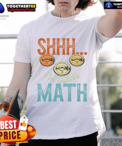 Funny 'Shhh Im Doing Math' fitness workout t-shirt design featuring weightlifting graphics and playful text.