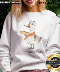 Funny silly goose Le Honque sweatshirt featuring a playful French baguette design, perfect for quirky fashion lovers.