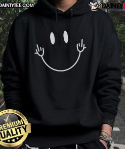 Funny Smiley Middle Finger Smile Face Hoodie featuring a playful graphic design perfect for humor lovers.