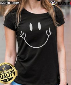 Funny Smiley Middle Finger Smile Face Ladies Tee featuring a playful design perfect for casual wear and humor lovers.