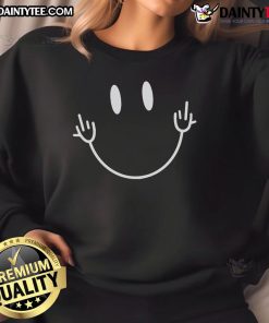 Alt Text: Funny Smiley Middle Finger Smile Face Sweatshirt featuring a playful design with a cheeky face and vibrant colors.