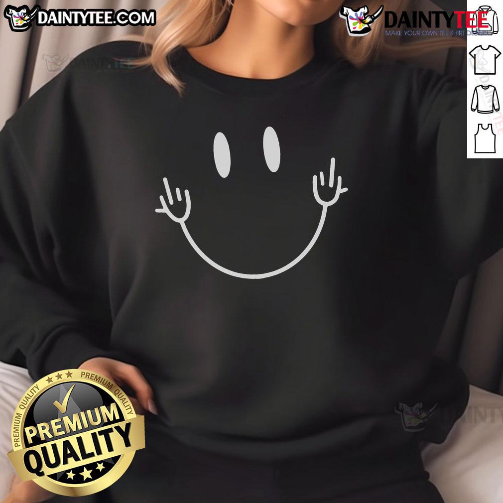 Funny Smiley Middle Finger Smile Face Sweatshirt Alt Text: Funny Smiley Middle Finger Smile Face Sweatshirt featuring a playful design with a cheeky face and vibrant colors.