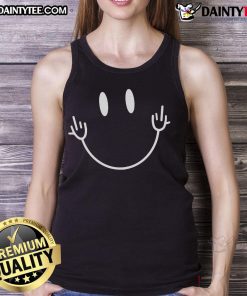 Funny smiley middle finger smile face tank top design, perfect for casual wear and expressing humor.