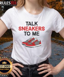 Funny sneaker shoe head graphic on a ladies tee for sneaker lovers, perfect for casual wear and expressing sneaker passion.