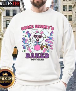 Funny Some Bunny's Baked Easter Humor Sweatshirt featuring playful bunny graphics and vibrant colors for festive style.