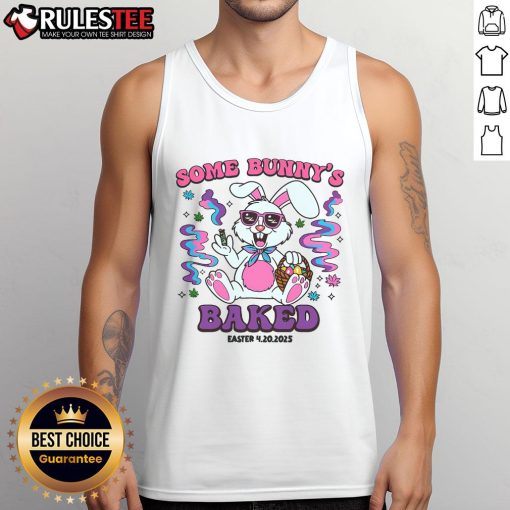 Funny Some Bunny's Baked Easter Humor Tank Top featuring a playful bunny graphic, perfect for festive spring celebrations.