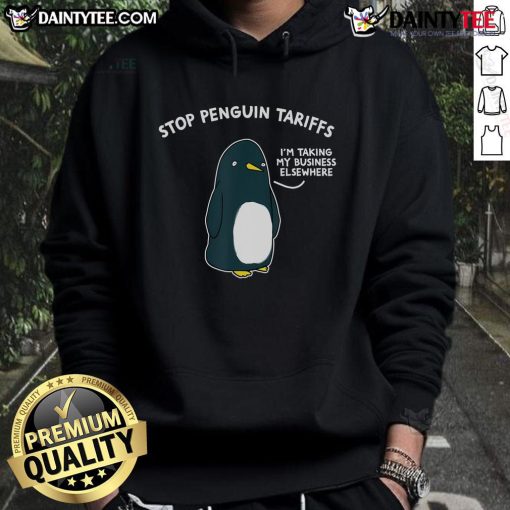 Funny Stop Penguin Tariffs hoodie featuring a humorous design, perfect for showcasing your unique style and sense of humor.