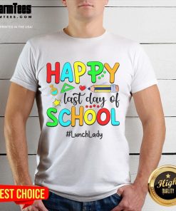 Funny Summer Teacher T-Shirt featuring a happy lunch lady celebrating the last day of school, perfect for summer vibes.