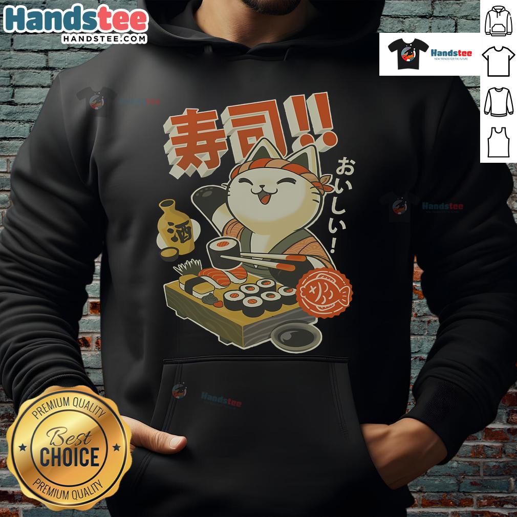 Funny Sushi Cat Chef Cute Hoodie Alt Text: Adorable cat chef in a cute hoodie making sushi, showcasing a funny and whimsical design perfect for cat lovers.