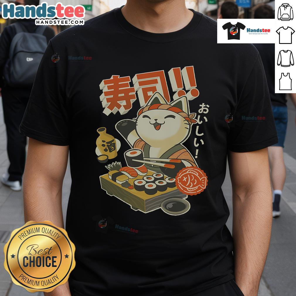 Funny Sushi Cat Chef Cute T Shirt Funny sushi cat chef cute T-shirt design featuring a playful cat cooking sushi with vibrant colors and a whimsical style.