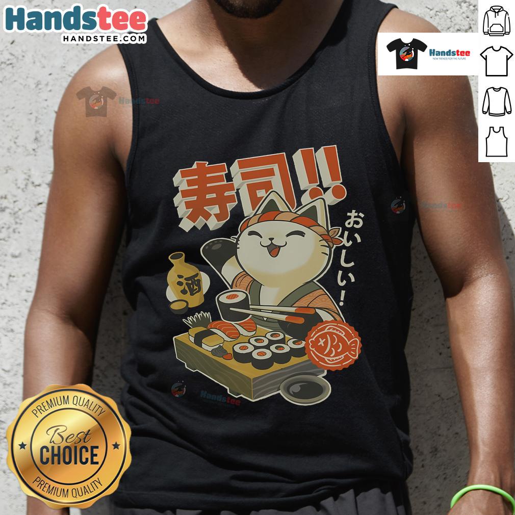Funny Sushi Cat Chef Cute Tank Top Cute tank top featuring a funny sushi cat chef with a playful expression, perfect for cat lovers and sushi enthusiasts.