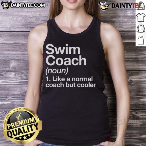 Funny swim coach in a tank top, demonstrating sports training techniques at school, showcasing a playful instructor vibe.