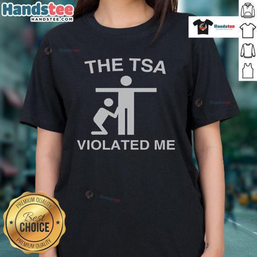 Alt Text: Funny TSA Violated Me Stickman graphic on a women's tee, showcasing humor and travel-themed design for ladies.