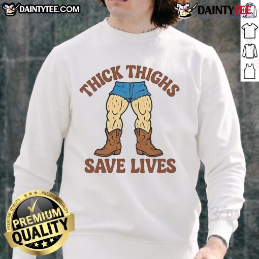 Funny Thick Thighs Save Lives Cowboy Sweatshirt in vibrant colors, perfect for casual wear and unique style statement.
