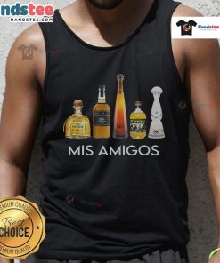 Funny trendy sarcastic alcohol 'Mis Amigos Tequila' tank top design featuring vibrant graphics and playful text.