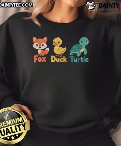 Cute animal sweatshirt featuring a funny Trump design with a subtle fox, duck, and turtle, perfect for quirky fashion lovers.
