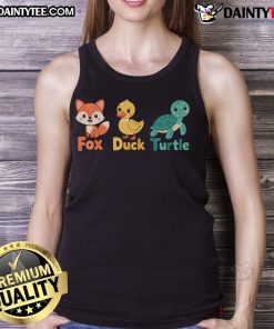 Funny Trump tank top featuring a subtle design with a fox, duck, and turtle, perfect for cute animal lovers.