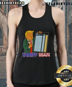 Funny Trump Tariff Man Tour tank top featuring a humorous graphic design and bold colors for a playful political statement.