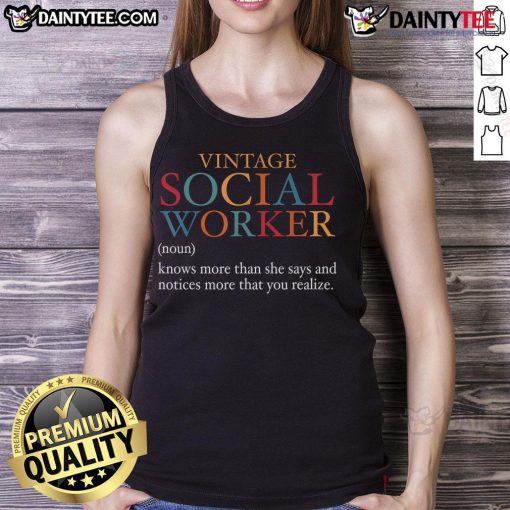 Funny vintage social worker definition graphic on a tank top, perfect for social work enthusiasts and professionals.