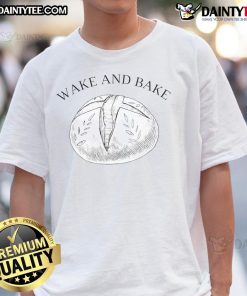 Funny Wake and Bake T-Shirt featuring a playful baker rolling dough, perfect for bread lovers and baking enthusiasts.