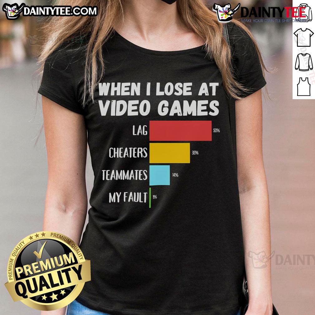 Funny When I Lose At Video Games Lag Cheaters Teammates My Fault Ladies Tee Funny ladies' tee featuring a humorous take on losing at video games, lag, cheaters, and teammates. Perfect for gamers!