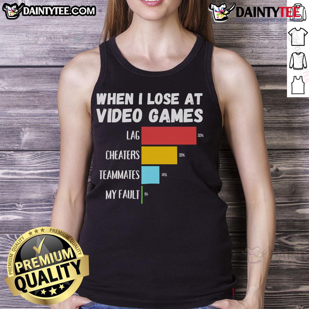 Funny When I Lose At Video Games Lag Cheaters Teammates My Fault Tank Top Funny tank top design: 'When I Lose at Video Games, It's Lag, Cheaters, or My Teammates' perfect for gamers and comic relief.