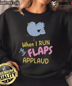 Funny bird meme sweatshirt featuring a bird with flaps applauding while running, perfect for humor lovers.