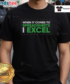 Funny accountant T-shirt featuring 'When It Comes To Spreadsheets I Excel' design, perfect for spreadsheet enthusiasts.