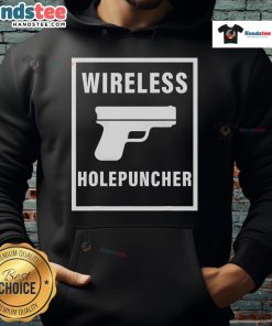 Funny wireless hole puncher gun hoodie design featuring a quirky graphic perfect for humor-loving fashion enthusiasts.