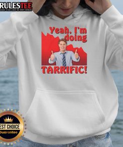 Alt Text: Funny hoodie with sarcastic thumbs up and 'Yeah, I'm doing tarrific' crash graph design for humor lovers.