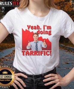 Funny 'Yeah, I'm Doing Tarrific' crash graph tee with sarcastic thumbs up design for ladies, perfect for humor lovers.