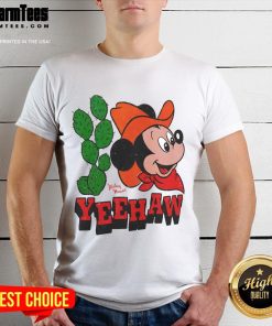 Alt Text: Funny Yeehaw Mickey Mouse T-Shirt featuring Mickey in a cowboy hat, perfect for Disney fans and casual wear.