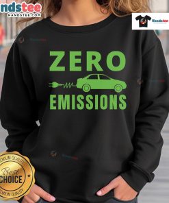 Funny zero emissions electric car sweatshirt featuring 'Plug Me In' design, perfect for eco-conscious drivers.