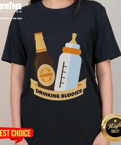 Funyn Drinking Buddies Beer and Milk Bottle Ladies Tee featuring playful graphics for fun-loving friends.