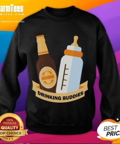 Alt Text: Funyn Drinking Buddies sweatshirt featuring beer and milk bottle graphics, perfect for casual outings and fun gatherings.