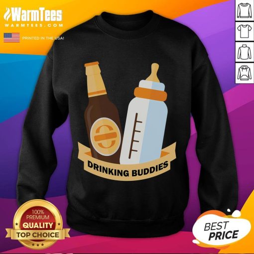 Alt Text: Funyn Drinking Buddies sweatshirt featuring beer and milk bottle graphics, perfect for casual outings and fun gatherings.