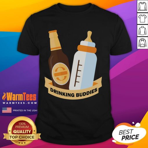 Alt Text: Funyn Drinking Buddies Beer and Milk Bottle T-Shirt featuring playful graphics for beer lovers and fun gatherings.