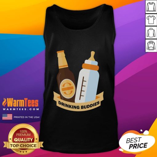 Funyn Drinking Buddies beer and milk bottle tank top featuring playful graphic design for fun-loving friends.