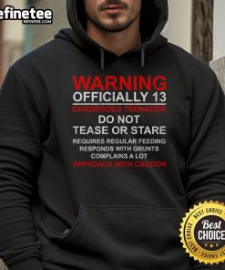 13th birthday hoodie featuring a warning sign for a dangerous teenager celebrating becoming 13 years old.