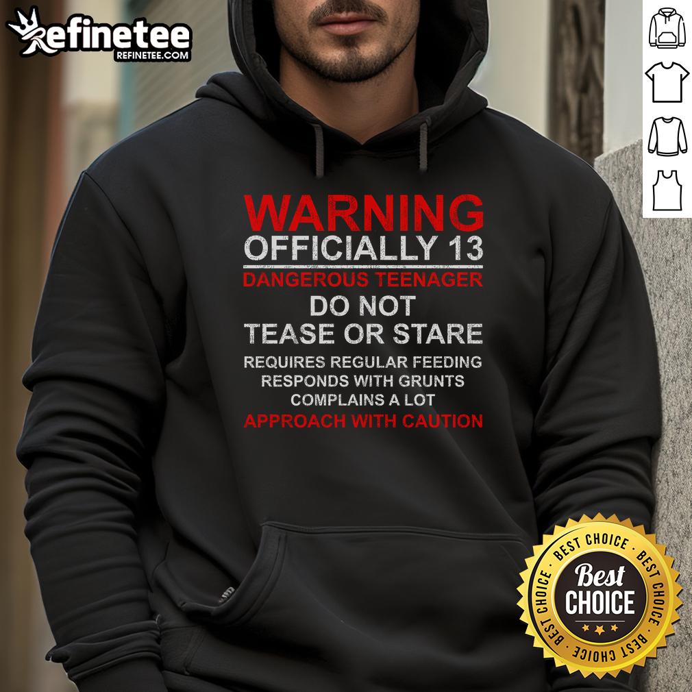 Good 13 Years Old Warning Dangerous Teenager 13Th Birthday Hoodie 13th birthday hoodie featuring a warning sign for a dangerous teenager celebrating becoming 13 years old.