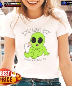 Good alien and cat design on a ladies tee, perfect for quirky fashion enthusiasts. Shop this unique shirt today!