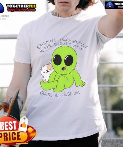 Good Alien and Cat t-shirt design featuring a playful graphic, perfect for fans of quirky, budget-friendly apparel.