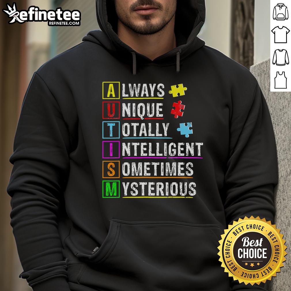 Good Always Unique Totally Intelligent Autism Awareness Hoodie Good Always Unique Totally Intelligent Autism Awareness Hoodie showcasing a vibrant design promoting autism acceptance.