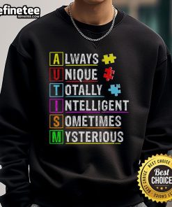 Good Always Unique Totally Intelligent Autism Awareness Sweatshirt in vibrant colors, promoting autism acceptance and understanding.