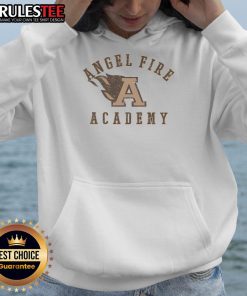 Good Angel Fire Academy Hoodie displayed on a hanger, showcasing its vibrant colors and comfortable design for students.