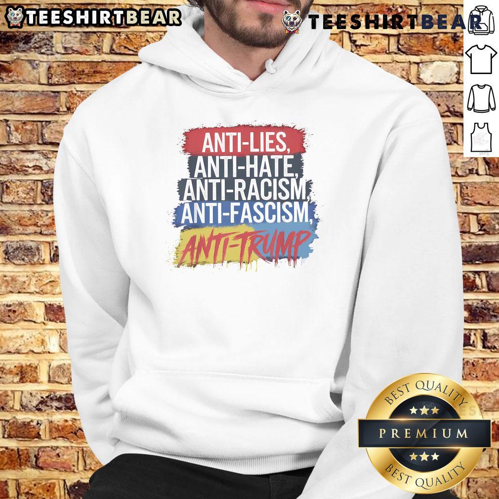Good Anti Hate Lies Racism Fascism Resist Protest Trump Rally Hoodie Alt Text: Person wearing a Good Anti-Hate hoodie at a protest against racism and fascism during a Trump rally.