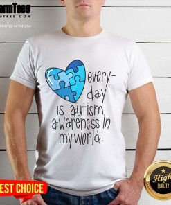 Good Autism Puzzle Every Day Is Autism Awareness In My World T-Shirt featuring a colorful autism puzzle design.