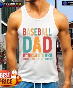 Good Baseball Lover Dad driving with a playful smile, wearing a tank top celebrating Father's Day and his love for baseball.